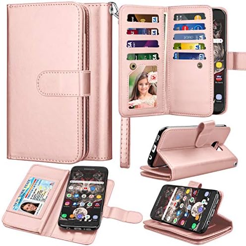 Takfox Wallet Case for Samsung Galaxy S7 Edge, Galaxy S7 Edge Case Wallet PU Leather with 9 Card Slots Holder Folio Flip Magnetic Detachable Phone Case&Wrist Strap for Samsung Galaxy S7 Edge-Rose Gold
