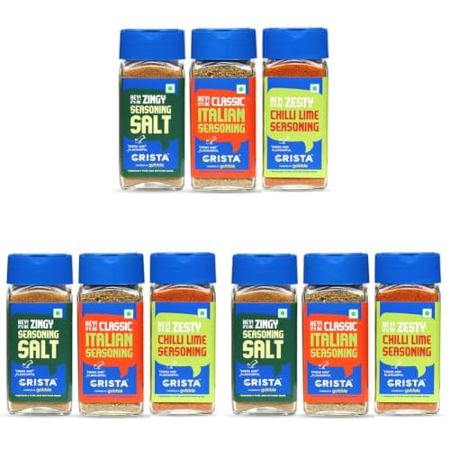 Image of CRISTA International Multipurpose Seasonings Combo Pack | Seasoning Salt x 1, 50 gms | Chilli Lime Seasoning x 1, 50 gms | Italian Seasoning x 1, 40 gms | Pack of 9 | No added Colours & Preservatives