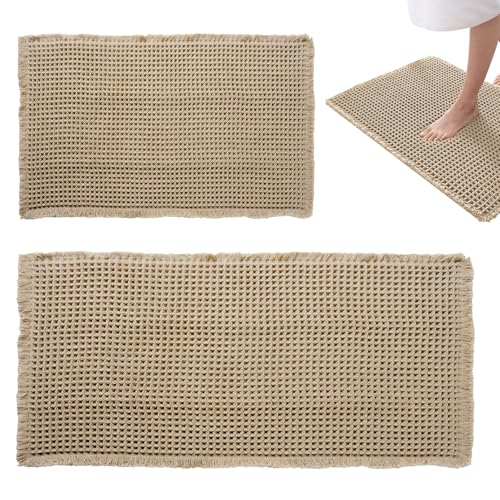 2 Pièces Tapis de Bain Antidérapant, 43 × 61 cm + 60 × 120 cm, Dos Antidérapant à Colle Thermofusible, Absorbant et à Séchage Rapide, Doux et Durable,...