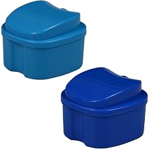 2 Pcs Denture Bath Box Cup - Complete Clean Care for Dentures, Clear Braces, Mouth Guard, Night Guard & Retainers - Travel-Friendly Blue+Dark Blue, Medium-2A