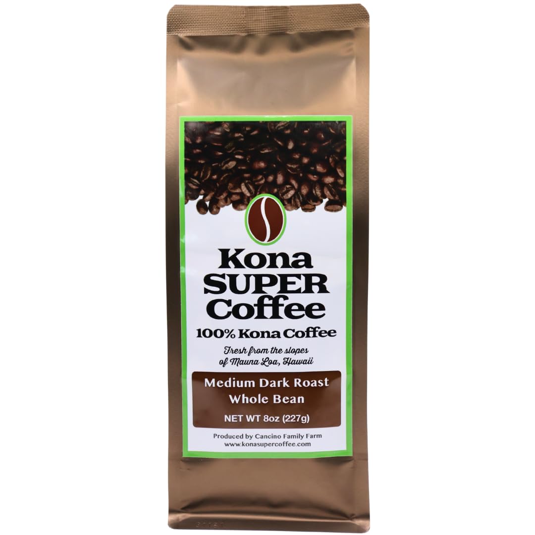 Kona Super Coffee 100% Kona Coffee - Kona Peaberry, Medium Dark Roast, Whole Bean (16oz bag)