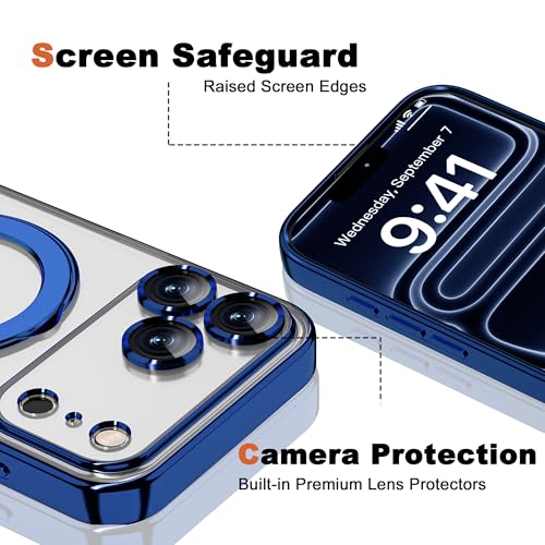 ETPESOK Compatible with iPhone 17 Pro Max Case with Magnetic Ring Stand [Compatible with Mag-Safe] [Full Camera Lens Protector] Plating Clear Phone Case for iPhone 17 Pro Max 6.9", Blue by ETPESOK - Used condition - Image 8