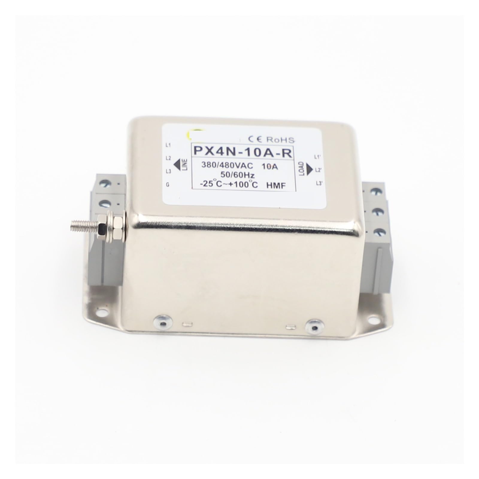 Bornier de filtre triphasé rail fixe et câblage trois fils PX4N-10A-R