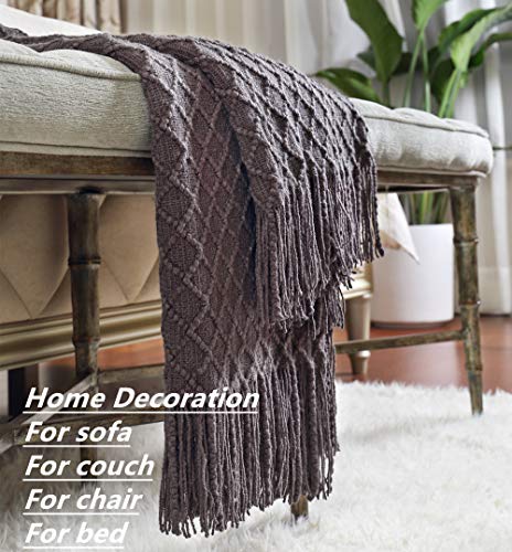 Image of CREVENT Knitted Decorative Throw Blanket for Couch Sofa Chair Bed, Soft Breathable Lightweight for Spring Summer (50''X60'' Dark Grey /Black)