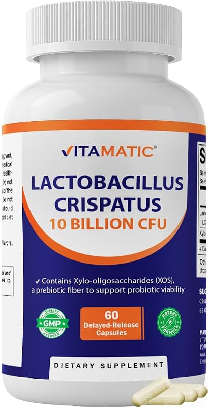 Vitamatic Suplemento digestivo de Lactobacillus Crispatus com XOS, 10 bilhões de UFC por cápsula, 60 cápsulas