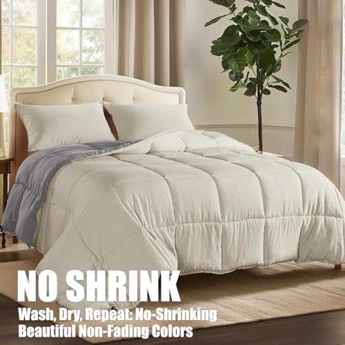image for KASENTEX Reversible No-Shrink Off-White King Comforter Set with Shams 