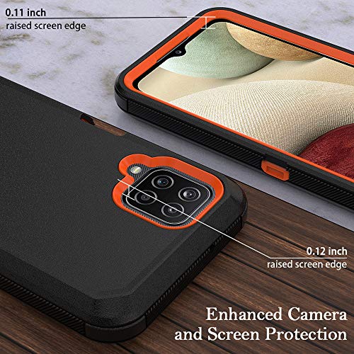 Niriaho Phone Case For Samsung Galaxy A12 5G Case,Heavy Duty Hard Shockproof Armor Protector Case Cover With Belt Clip Holster For Samsung Galaxy A12 5G Phone Case (Black+Orange) #TOP2