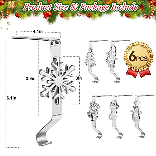 Stocking Holders For Mantle Set Of 6, Silver Stocking Hangers For Mantel, Various Patterns Christmas Stocking Holders, Mantel Hangers For Stockings, Christmas Decor For Fireplace Shelf Table Mantle #TOP1