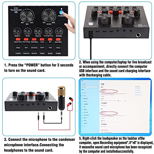 Analim Condenser Microphone Bundle, Live Sound Card, Adjustable Boom Arm, Shock Mount, Metal Mic Pop Filter, Earphone, Sponge Pop Filter Cover, Connection Method Mic Kit, Set Of 11 #TOP1
