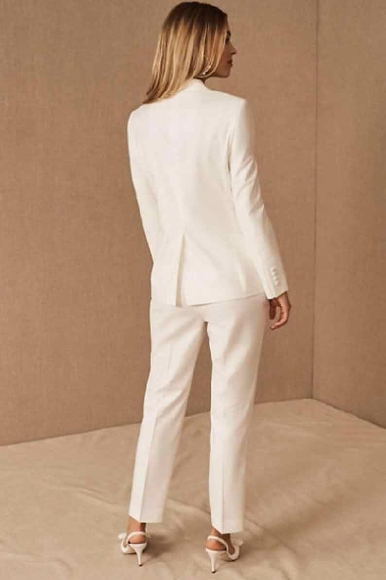 Donna Abito da Sposa Doppio Petto Giacca Pantaloni Casual Smoking Due Pezzi Set