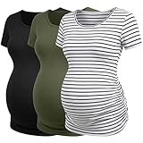 Liu & Qu Womens Maternity Tops Short Sleeve Round Neck Pregnancy Shirts 3 Packs