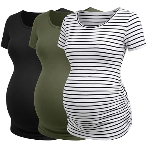 Love2Mi 3 Pcs Kurzarm Umstandsshirt Umstandsmode Tshirt Einfarbig Schwangerschafts Kleidung
