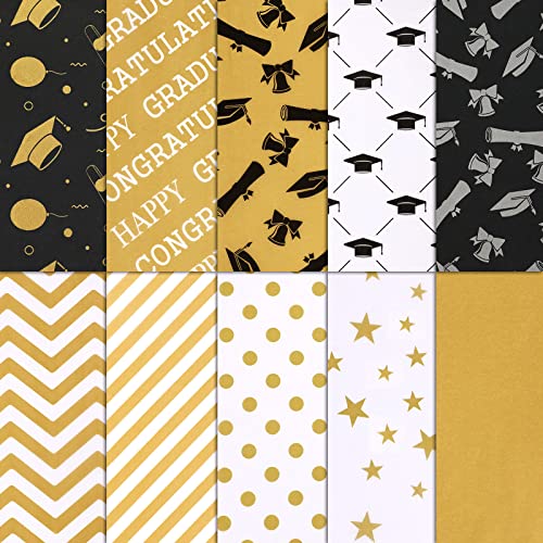 SANNIX 100 Sheets Graduation Tissue Paper Graduate Gift Wrapping Paper Bulk for Graduation Party DIY Crafts Holiday Decoration Gift Packing 19.713.8 Inch(10 Patterns)
