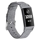 hooroor Woven Fabric Breathable Replacement Bands Compatible for Fitbit Charge 3 and Charge 3 SE Fitness Activity Tracker, Soft Accessory Sports Band Wristbands Strap Women Men (Dark Grey, Small)