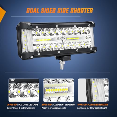 Image of Nilight Side Shooter Light Bar 2 PCS 7 Inch | Triple Row Design, Spot Flood Combo Beam Work Off Road Lighting on Truck SUV ATV UTV