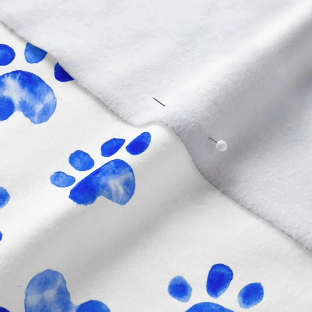 Spoonflower Fabric - Large Dog Watercolor Paw Prints Spots Dots Royal Blue Pet Animal Print Printed on Polartec(R) Fleece Fabric by The Yard - Sewing Blankets Loungewear and No-Sew