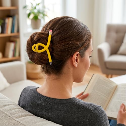 Set de 4 pinzas para cabello diseño lápiz escolar miniatura 5