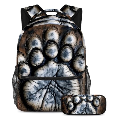 Sac à dos empreintes de pattes avec trousse pour étudiants