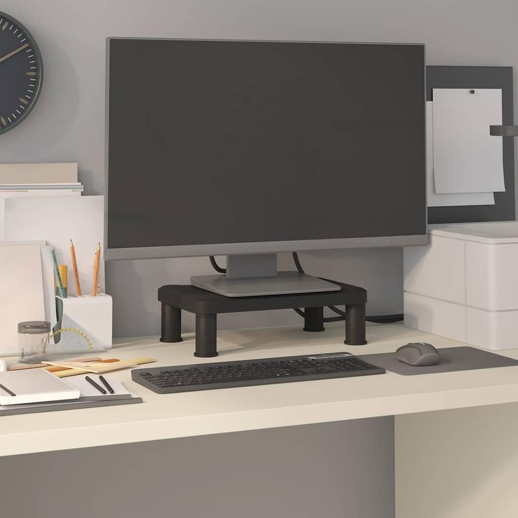 Supporto per monitor nero in HIPS 38 x 24 x 10,5 cm, regolabile in altezza su 3 livelli, con spazio per tastiera, gaming, home theater, soggiorno e ripiano salvaspazio