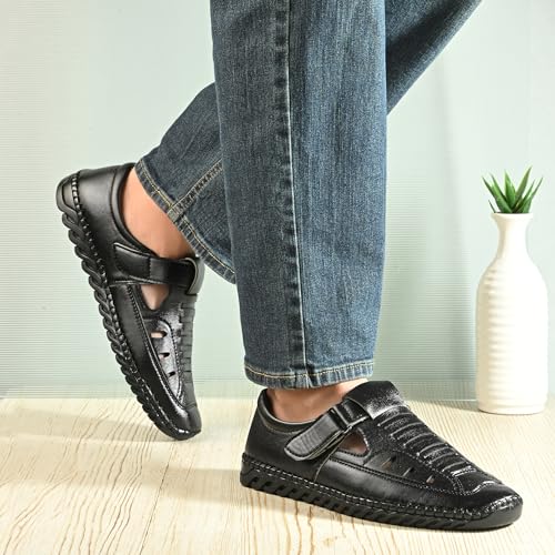 Image of Centrino Men's Fisherman Sandals | Closed Toe Leather Casual Sandal with Velcro Strap | Comfortable Casual Footwear Walking & Office Travel (9576)