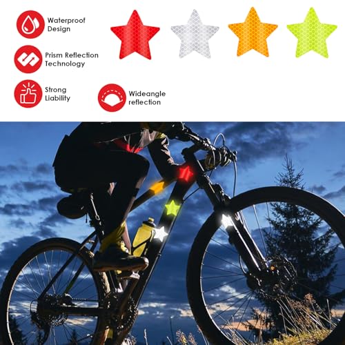 Image of Ymapinc 40Pcs Star Shape Reflective Stickers, Warning Safety Reflector Stickers for Kids, Waterproof Safety Helmet Stickers for Vehicles, Bicycles, Motorcyclesc and Construction Workers
