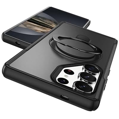 Rongep Samsung Galaxy S25 Ultra için Kılıf Mag-Military Katlanabilir Halka Stantlı [MagSafe ile Uyumlu] S25 Ultra Kılıfı PC+TPU Rugged Tasarımlı Güçlü Manyetikli Samsung S25 Ultra Kılıf (Siyah)