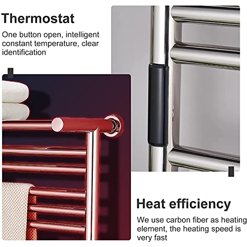 Radiador toallero eléctrico para baño, Acero Inoxidable 304, con Temporizador, 8 Barras de Pared y Estante Superior, 80 W, 50 x 50 x 24 cm, Brillante, Har (Bright-Plug in)