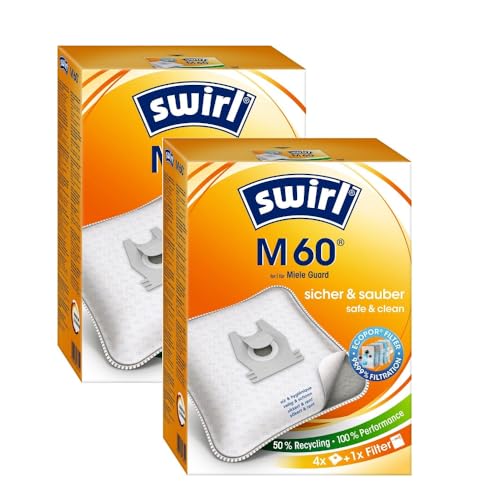 8 Original Swirl M60 Staubsaugerbeutel kompatibel mit Staubsauger Miele Guard L1, M1, S1, TU, CO, S8380