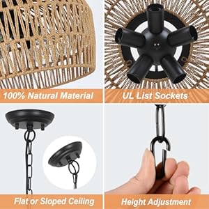 HMVPL Large Farmhouse Chandeliers for Dining Room, 5-Light Rattan Boho Chandelier Light Fixture with Wicker Lampshade, Coastal Hanging Pendant Lighting for Kitchen Island Bedroom Living Room Nursery HMVPL Large Farmhouse Chandeliers for Dining Room 5 Light Rattan Boho Chandelier Light Fixture with Wicker Lampshade Coastal Hanging Pendant Lighting for Kitchen Island Bedroom Living Room Nursery