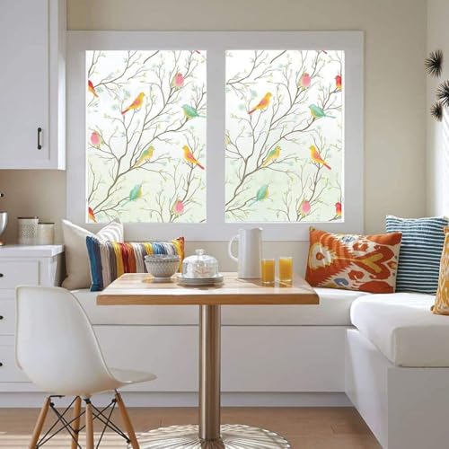 Image of MOCOCO Premium Vinyl Privacy Stained Window Glass Sticker (12x25 Inch) - Self-Adhesive Decorative Film Opaque Sheet Tint Wallpaper for Glass Cover Window, Door, Office, Home.| Anti-UV. Colorful Birds