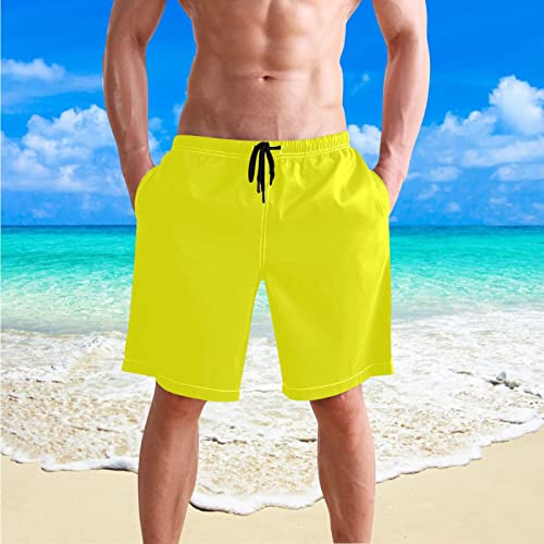 RunningBear Bright Yellow Men's Swim Trunks Beach Short Men Quick Dry Swimming Trunks for Men,S2