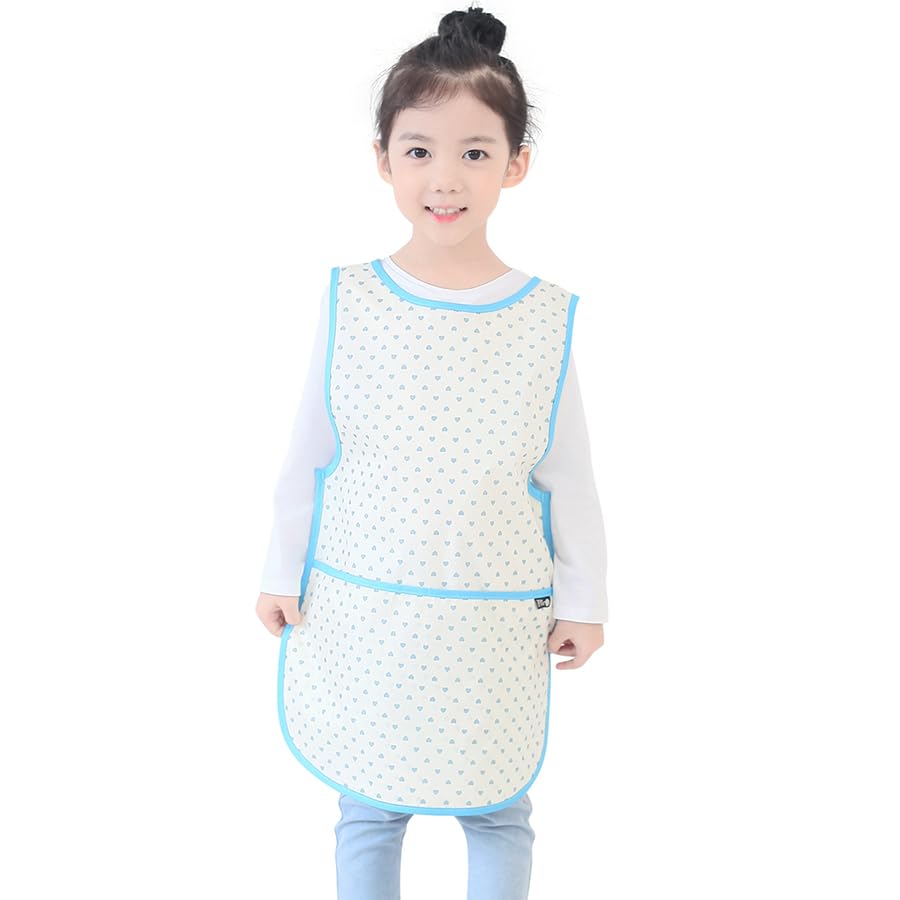 Kids Waterproof Art Tabard | Sleeveless Messy Play Painting Smock for Toddlers | Size S–XL | Kids Artist Apron for School, Daycare, Crafts, Blue Heart Dot (28-M) — image 1