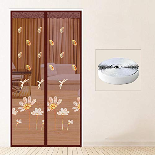 Patrón De Flor De Sol Marrón Cortina De Mosquitos Magnetica 120x220cm / 47x86inches Mosquitera Ventana Enrollable Ajustable Mantenga el aire fresco adentro y los insectos afuera,Fácil de Montar sin T