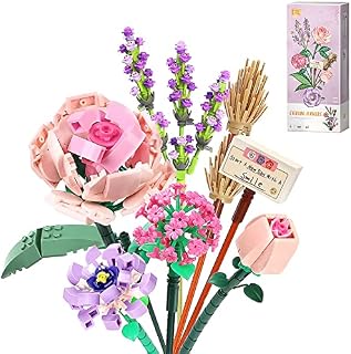 Flower Bouquet Building Kit Sets, Artificial Flowers Building Blocks, Decoration Home, 534 Pcs Botanical Collection for Adults, Not Compatible with Lego (Violet/Great Masterwort/Tulip/Convallariae)