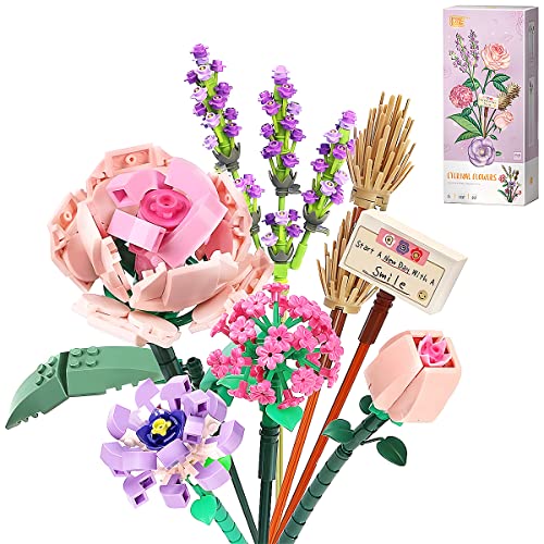 fun4kid Mini Bricks çiçek buketi yapı seti, yapay çiçek yapı taşları, ev dekorasyonu, 547 parça yaratıcı botanik koleksiyonu, 8-12 yaş arası kızlar için