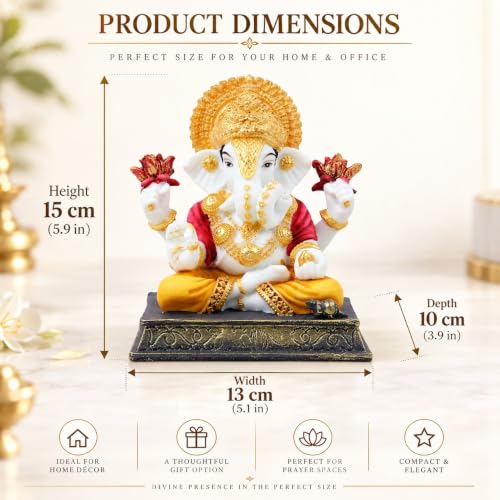 Image of ARMONIA Premium Marble Dust Lord Ganesha Idol for Home Decor - 6 Inch Handmade Ganesh Murti,Vinayak Ganpati Statue for Mandir, Office Desk |Best Spiritual Gift for Wedding & Housewarming