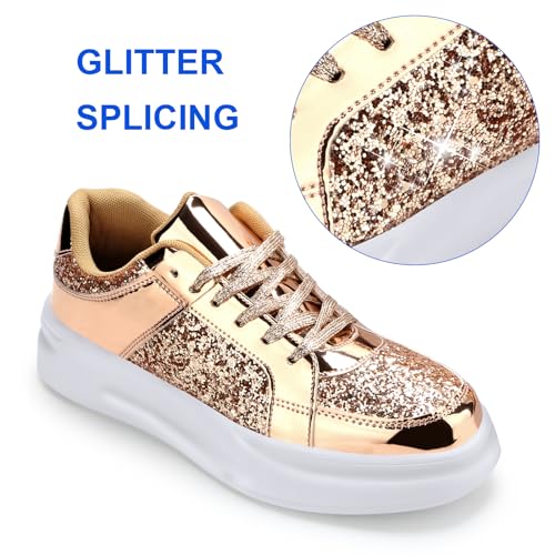 Qimaoo Tênis feminino com glitter, elegante, brilhante, lantejoulas, para festa de casamento, dança,