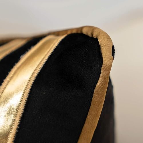 Miniatura 5 de Alerfa - Funda de cojín con rayas de cuero dorado, negra, de 18x18 pulgadas, geométrica, lujosa, decorativa, bordada, de terciopelo, para sofá,