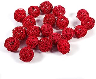 Atyhao 20Pcs Wicker Rattan Balls, 3cm Straw Woven Decorative Balls for Vase Fillers Bird Toys Garden Party Wedding Christmas Table Decoration(Red)