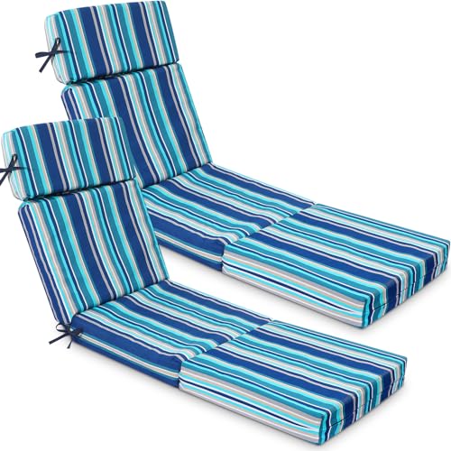 Geelin Chaise Lounge Cushions Outdoor, 21 x 72 Inch,Blue Stripes,2 Pcs