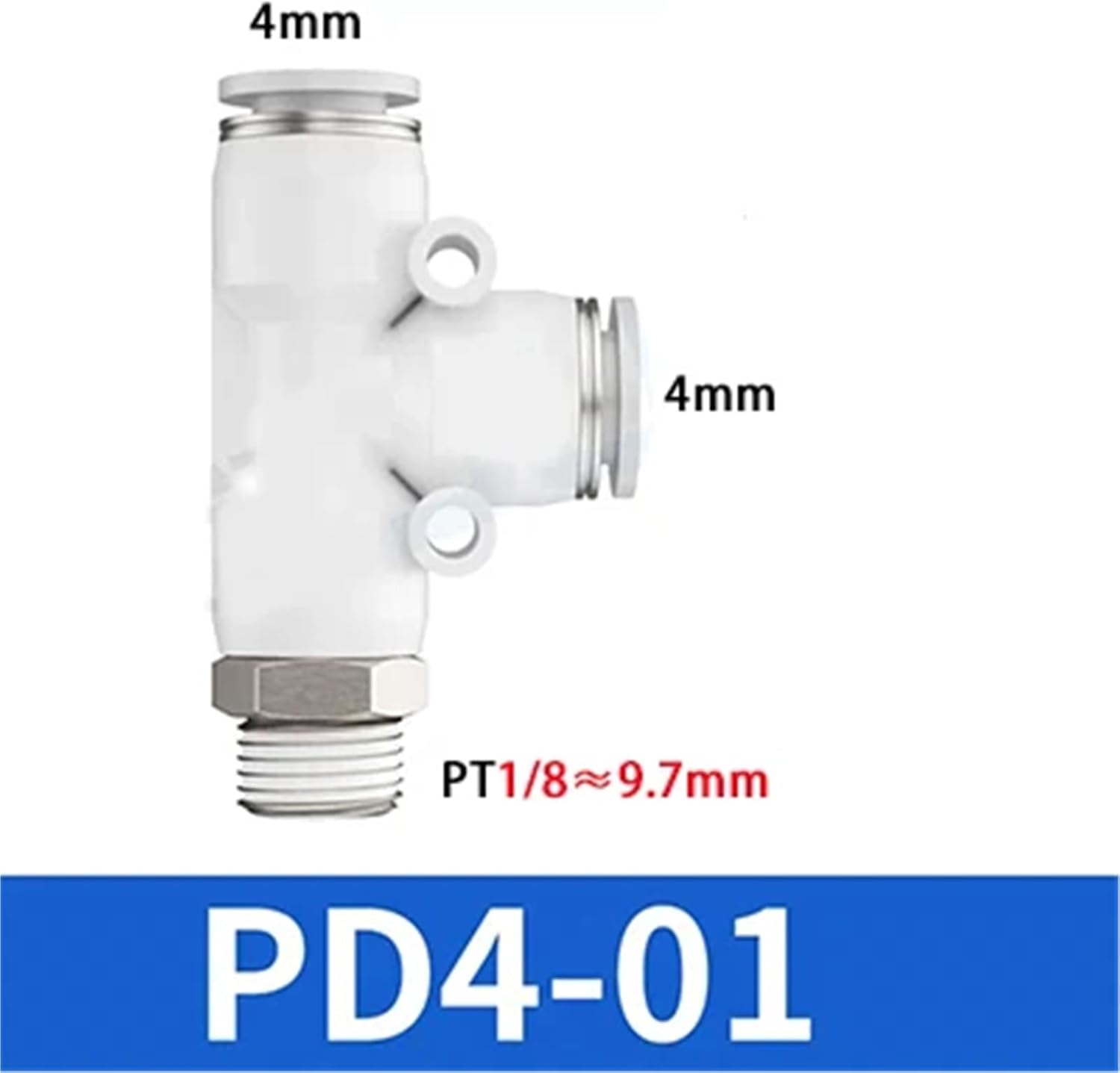 1pcs PD White Pneumatic Quick Connector T-type Side Tee Brass External Thread PT1/8 "1/4" 3/8 "1/2" M5 PU Pipe Hose 4 6 8 10 12mm(PD4-01)