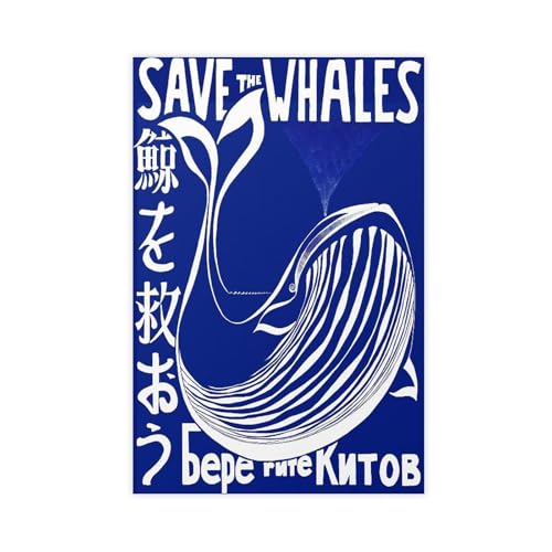 Póster de ballena vintage japonesa para decoración de pared, pinturas para sala de estar, dormitorio, 20 x 30 cm