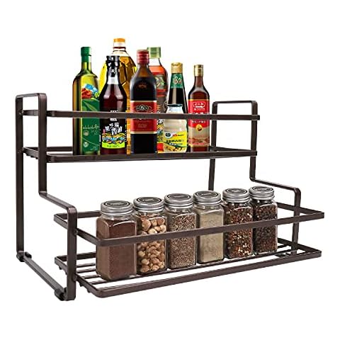 Spice Rack, 2 Tier Kitchen Spice Organizer, Cabinet Spice Rack, Household Storage Rack, Metal Spice Holder, Trapezoidal Design Shelf Storage for Kitchen Bathroom Office Cover