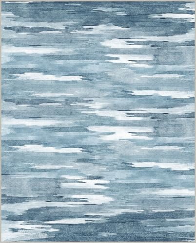 Area Rugs 8x10 Machine Washable Rug for Bedroom Living Room Dining Room, Large Modern Abstract Soft Rugs, Indoor Low Pile Carpet with Non Slip Rubber Backing, Glacial Blue