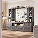 EnHomee Farmhouse Entertainment Center for 60 Inch TV with 2 LED Lights & Power Outlets, Tall TV Console Wood TV Stand with Storage Shelves for Living Room, Bedroom, Dark Grey