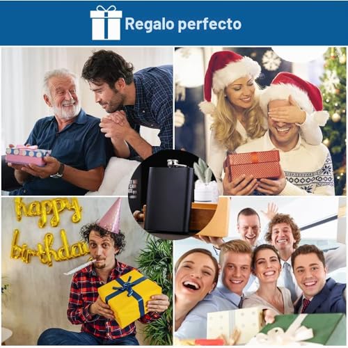 Miniatura 7 de Petacas Negro 240ml 8oz Para Licor Acero Inoxidable, Hip Flask De Whisky Portátil De Acero Inoxidable De Rosca Para Aguardiente Y Alcohol Para Camping Barbacoa Fiesta