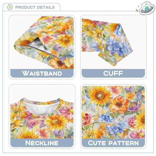 JUNZAN Sunflower Summer Oil Painting Big Girls Sweatshirts Hoodies Crewneck Fall Tops Shirts Sports 4T3