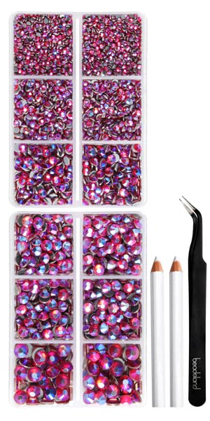 Image of 6736pcs Hotfix Rhinestones Flatback,Rhinestones for Crafts Clothes Mixed 5 Sizes, Hotfix Crystals with Tweezers and Wax Pencil Kit, SS6-SS30,Siam AB