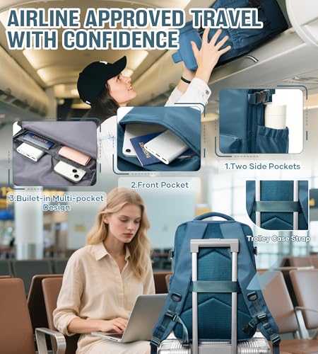 Vacuum Travel Backpack with Pump for Women, Personal Item Carry on Vacpack Backpacks Flight Approved 16.53x11.42x5.9 inches for Men,Laptop Waterproof Work Compression bags Casual Daypack,Peacock Blue4