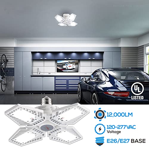Torchstar Led Garage Lights, Ul Listed, 100W Deformable 4 Panels 12000Lm Garage Ceiling Light, Aluminum Lighting, Adjustable E26/E27 Base For Barn, Basement, Workshop, 5000K Daylight, Pack Of 2 #TOP2